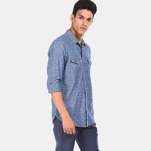 GAP Men’s Chambray Printed Button-Up – XL (Tall)